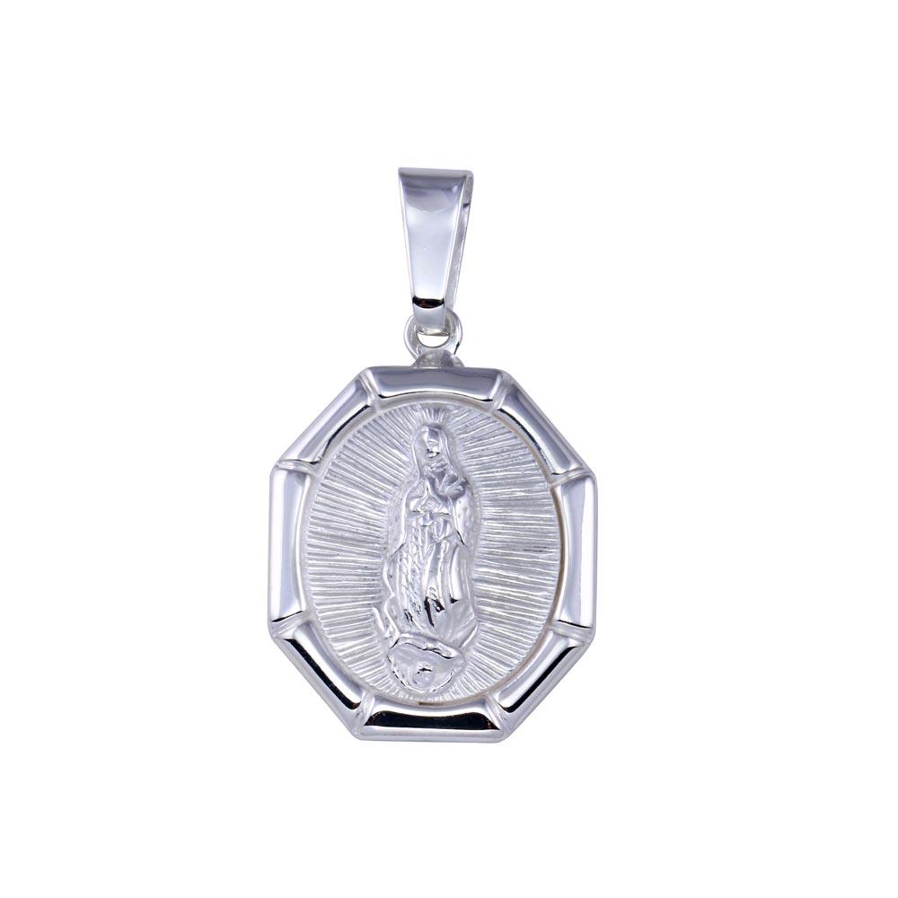 Silver 925 High Polished Nuestra Señora de Guadalupe Octagon Pendant - SOP00173 | Silver Palace Inc.
