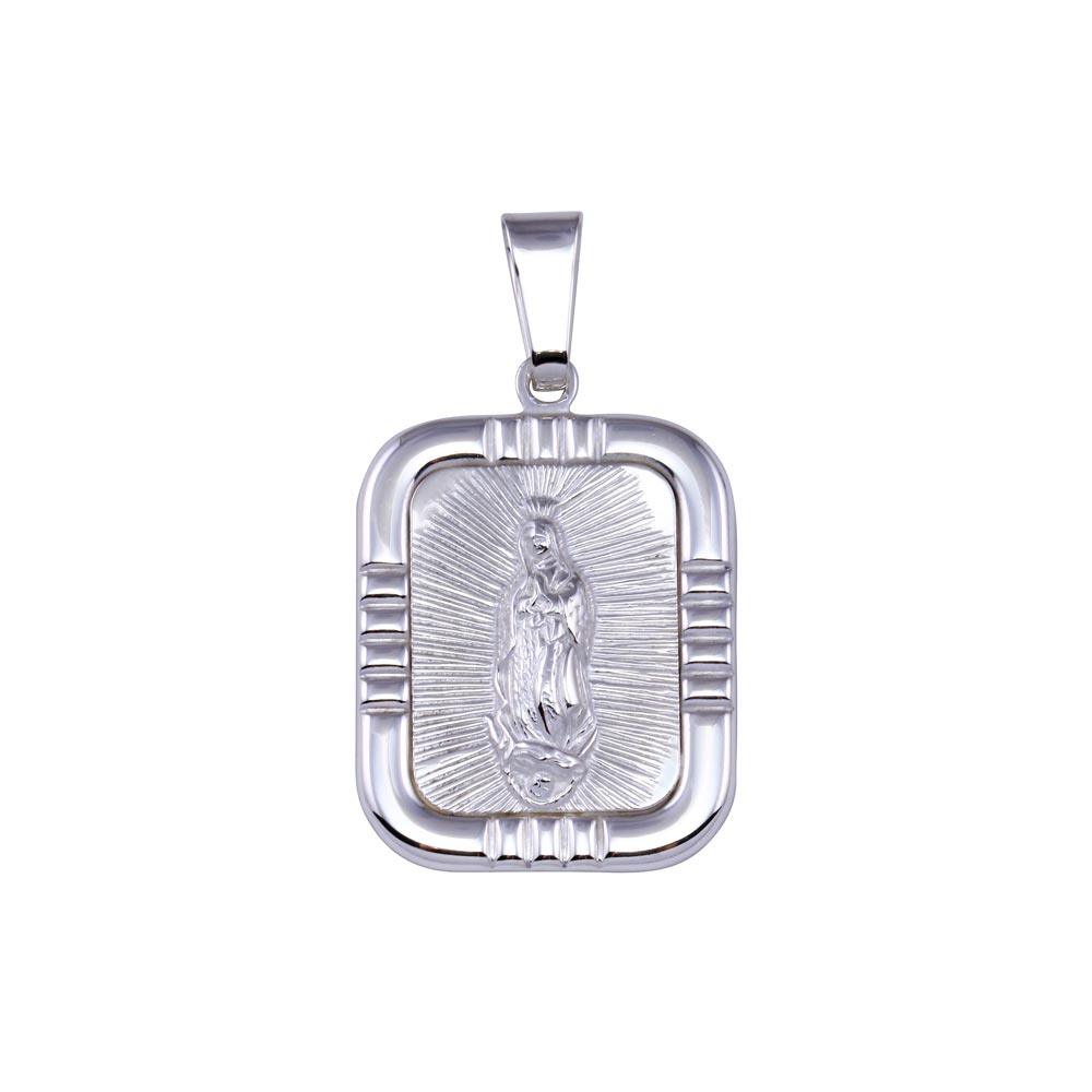 Silver 925 High Polished Nuestra Señora de Guadalupe Square Pendant - SOP00176 | Silver Palace Inc.