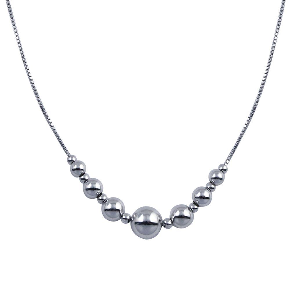 Silver 925 Rhodium Plated 15 Beads Necklace - SOP00089 | Silver Palace Inc.