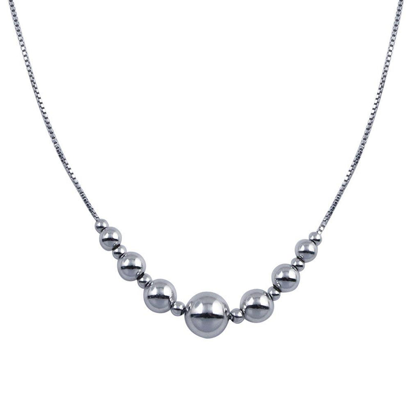 Silver 925 Rhodium Plated 15 Beads Necklace - SOP00089 | Silver Palace Inc.