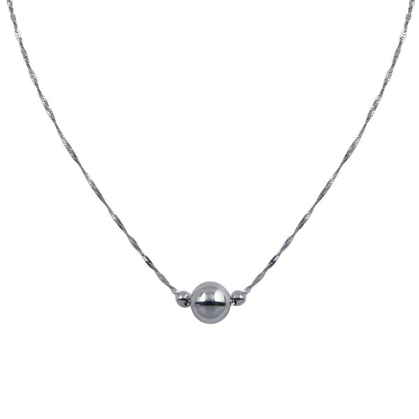 Silver 925 Rhodium Plated 3 Beads Singapore Chain Necklace - SOP00091 | Silver Palace Inc.