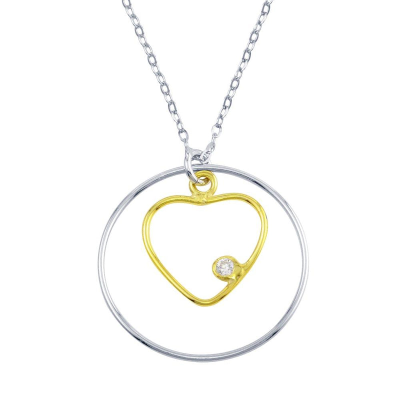 Silver 925 2 Toned Open Heart And Circle Necklace - SOP00102 | Silver Palace Inc.