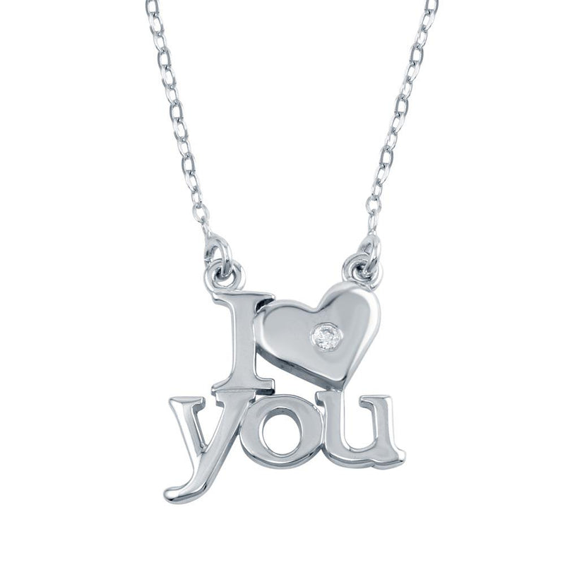 Silver 925 Rhodium Plated CZ I Heart You Necklaces - SOP00104 | Silver Palace Inc.