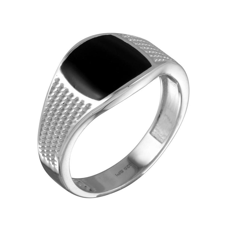 Rhodium Plated 925 Sterling Silver Black Enamel Rope Design Shank Ring - SOR00002