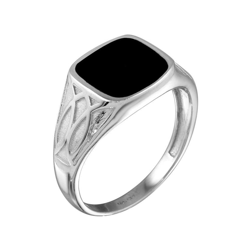 Rhodium Plated 925 Sterling Silver Black Enamel Celtic Design Shank Ring - SOR00003