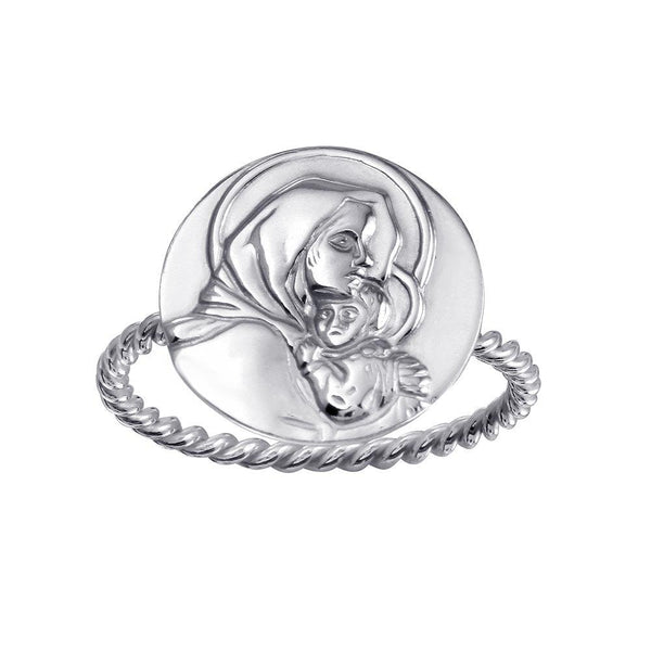 Silver 925 High Polished Mother Mary Medallion Ring - SOR00029 | Silver Palace Inc.
