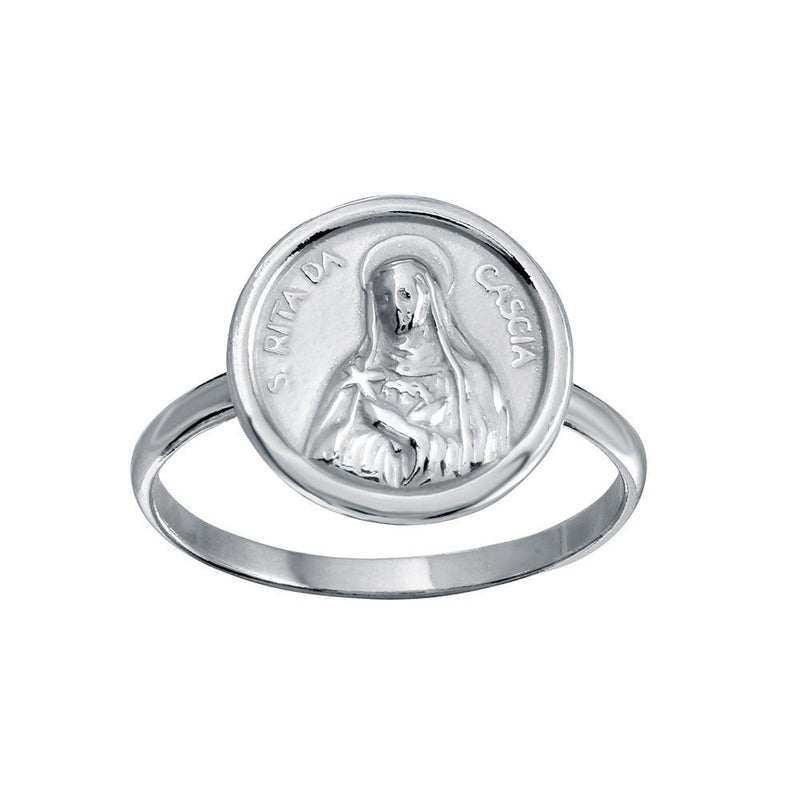 Silver 925 High Polished Disc Mother Mary Design Ring - SOR00031 | Silver Palace Inc.