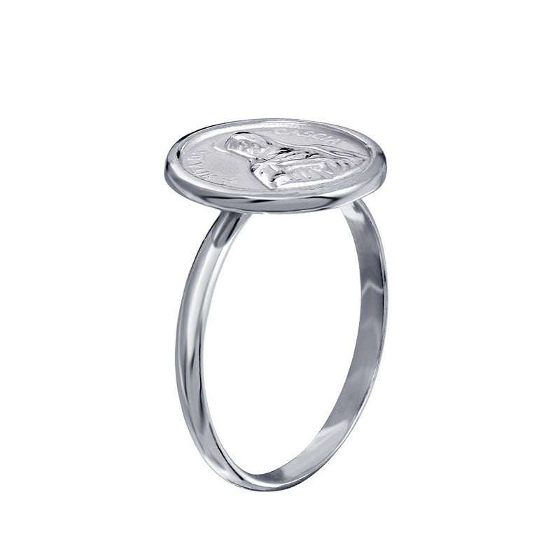 High Polished 925 Sterling Silver Disc Mother Mary Design Ring - SOR00031