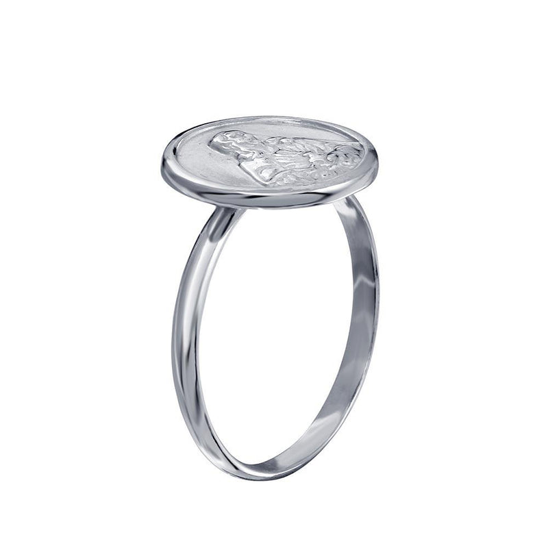 High Polished 925 Sterling Silver Disc Mother Mary Design Ring - SOR00032