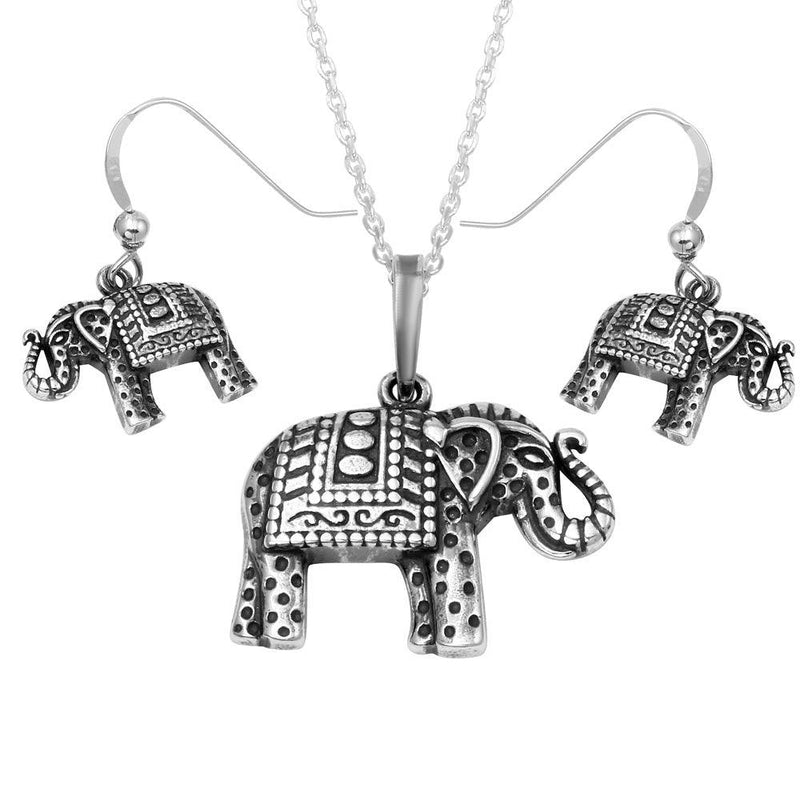 Silver 925 Oxidized Elephant With Design Set - SOS00004 | Silver Palace Inc.