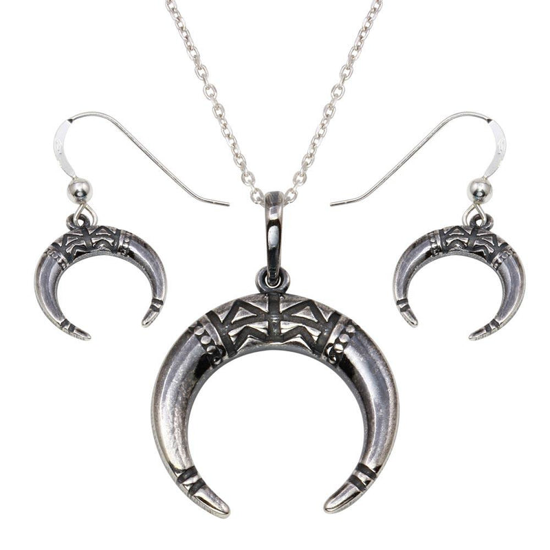 Silver 925 Oxidized Crescent With Design Set - SOS00005 | Silver Palace Inc.