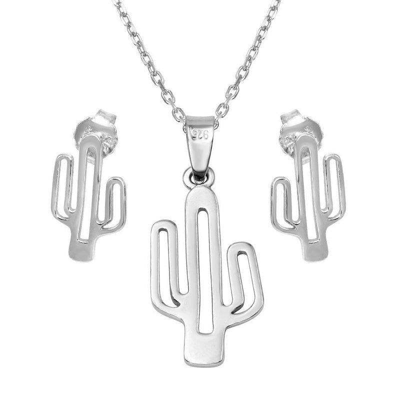 Silver 925 Rhodium Plated Outline Cactus Set - SOS00006 | Silver Palace Inc.