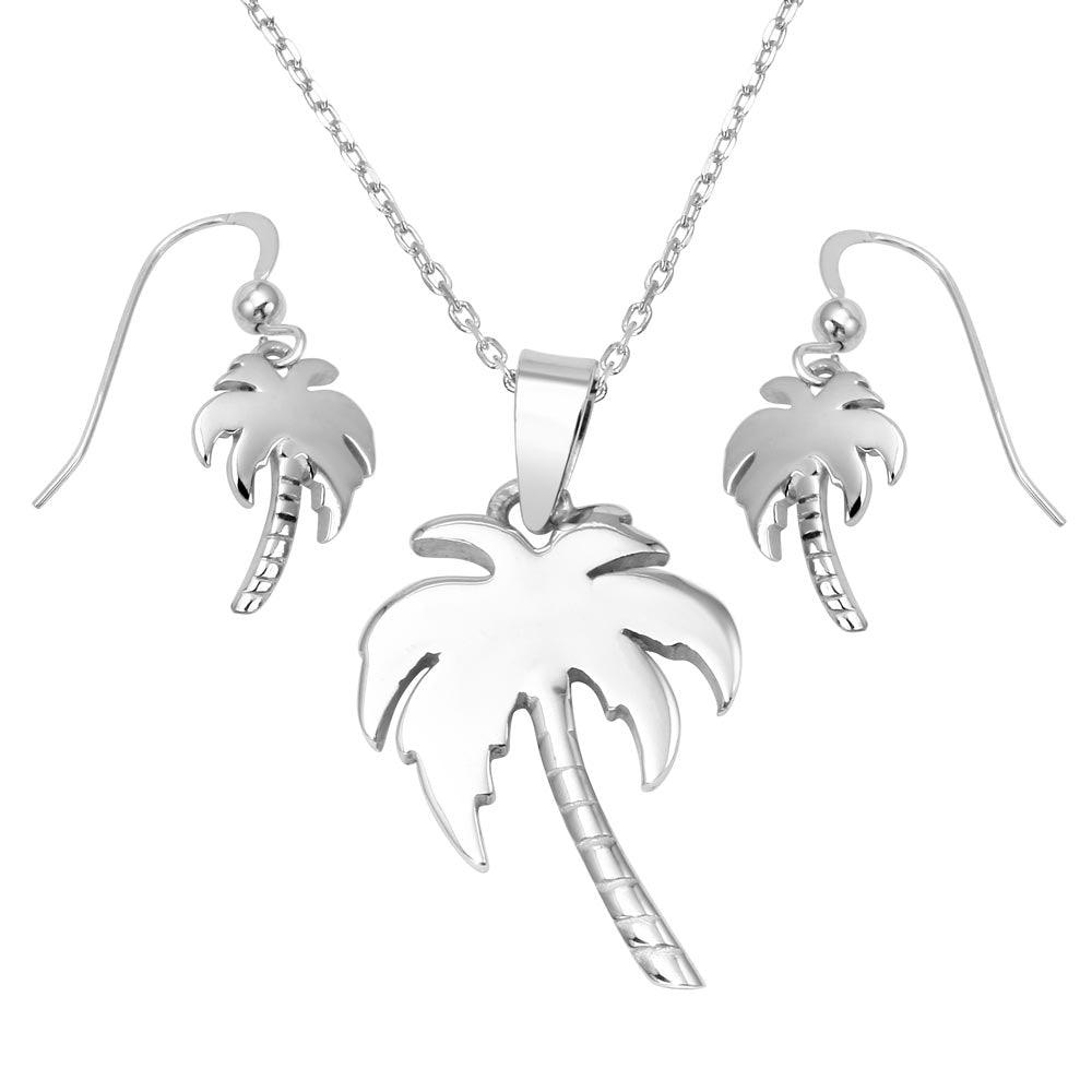 Silver 925 Rhodium Plated Palm Tree Set - SOS00009 | Silver Palace Inc.