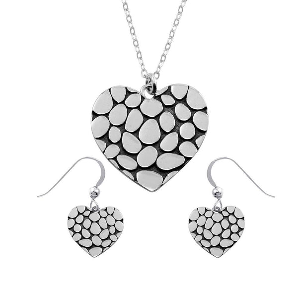 Silver 925 Rhodium Plated Mosaic Design Heart Set - SOS00013 | Silver Palace Inc.