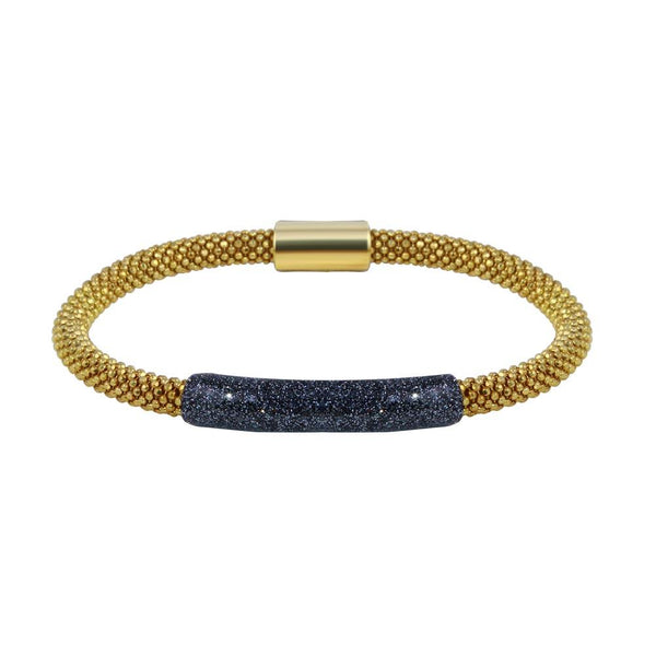 Closeout-Silver 925 Gold Plated Black Bar Glitter Magnetic Bracelet - SPB00002 | Silver Palace Inc.