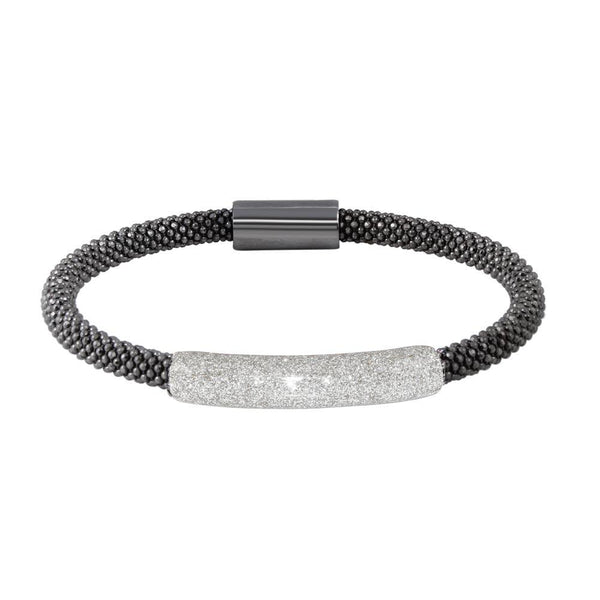 Closeout-Silver 925 Gold Plated Black Bar Glitter Magnetic Bracelet - SPB00003 | Silver Palace Inc.