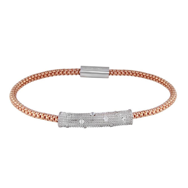 Closeout-Silver 925 Rose Gold Plated Bar CZ Magnetic Bracelet - SPB00004 | Silver Palace Inc.
