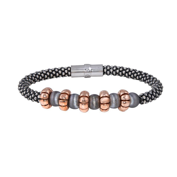 Closeout-Silver 925 Black Rhodium Plated Rose Gold Charm Magnetic Bracelet - SPB00006 | Silver Palace Inc.