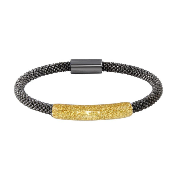 Closeout-Silver 925 Black Rhodium Plated Bar Glitter Magnetic Bracelet - SPB00009 | Silver Palace Inc.