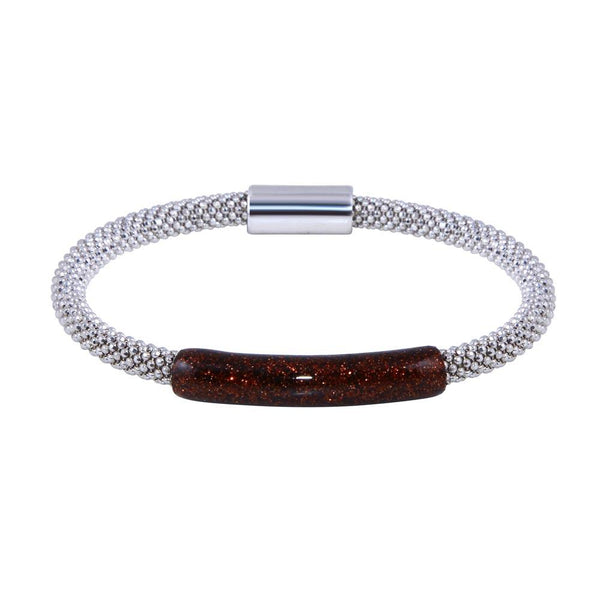 Closeout-Rhodium Plated 925 Sterling Silver Bar Glitter Magnetic Bracelet - SPB00010 | Silver Palace Inc.