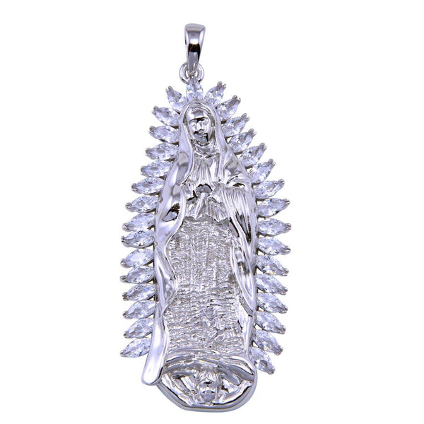 Rhodium Plated 925 Sterling Silver CZ Lady of Guadalupe Pendant - SLP00286 | Silver Palace Inc.