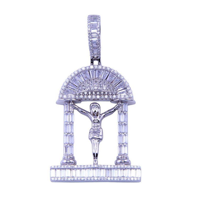 Rhodium Plated 925 Sterling Silver CZ Encrusted Crucifix Pendant - SLP00287 | Silver Palace Inc.
