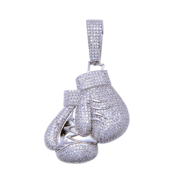 Rhodium Plated 925 Sterling Silver CZ Boxing Glove Pendant - SLP00299 | Silver Palace Inc.