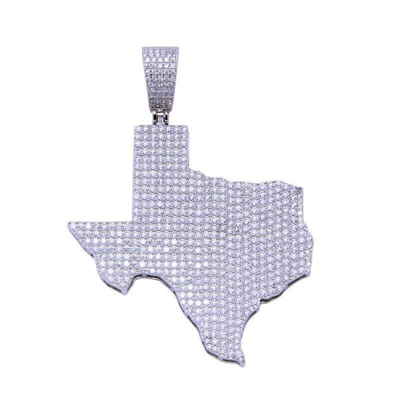 Rhodium Plated 925 Sterling Silver CZ Texas Map Pendant - SLP00303 | Silver Palace Inc.
