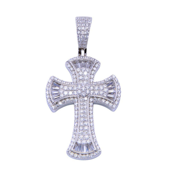 Rhodium Plated 925 Sterling Silver CZ Small Cross Pendant - SLP00305 | Silver Palace Inc.