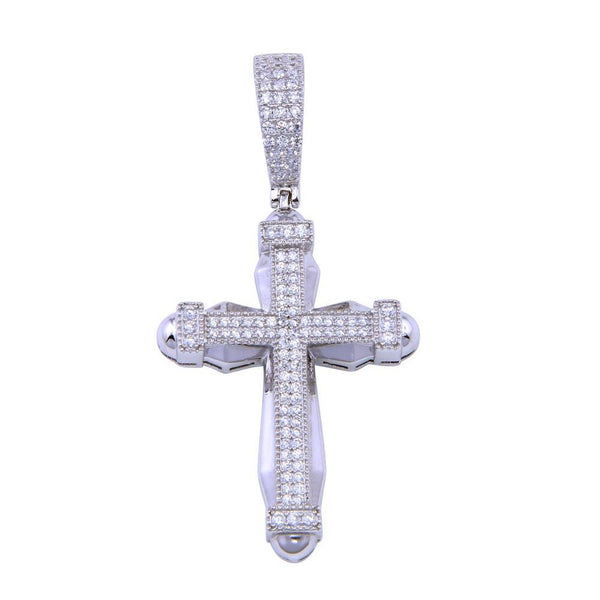 Rhodium Plated 925 Sterling Silver CZ Small Cross Pendant - SLP00317 | Silver Palace Inc.