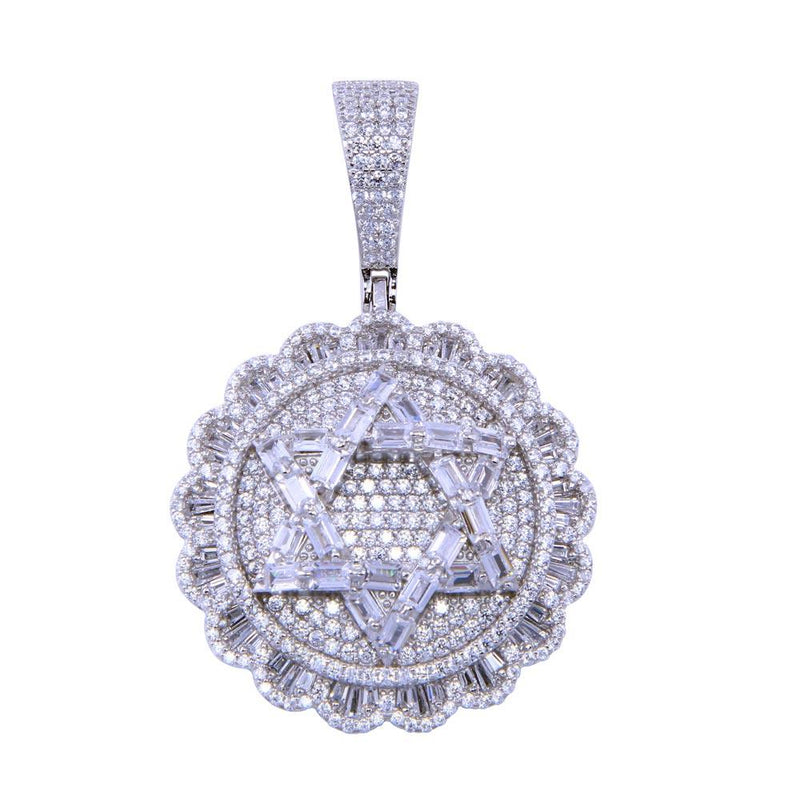 Rhodium Plated 925 Sterling Silver CZ Disc Star of David Pendant - SLP00336 | Silver Palace Inc.
