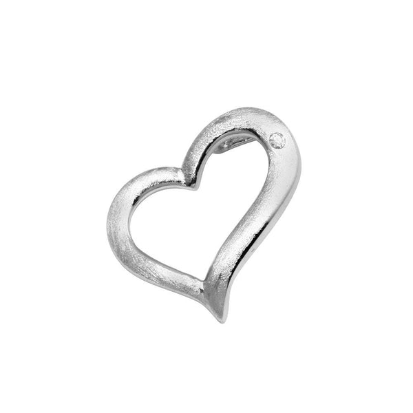 Rhodium Plated 925 Sterling Silver Matte Finish Curved Heart Pendant- SPP00002 | Silver Palace Inc.