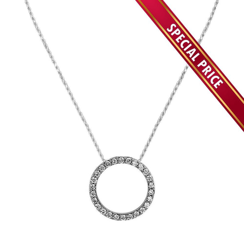 Silver 925 Clear CZ Rhodium Plated Open Circle Necklace 20mm - SPR00001 | Silver Palace Inc.