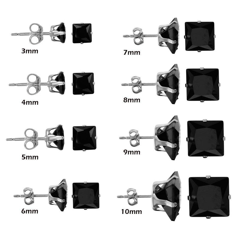 Silver 925 Square Black CZ Stud Earring - STUD SQ BL | Silver Palace Inc.