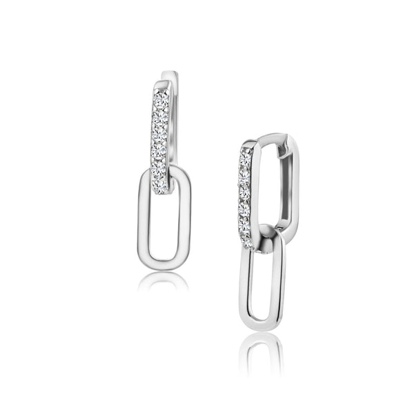 Silver 925 Rectangular CZ Dangling Earring - SRE00003 | Silver Palace Inc.