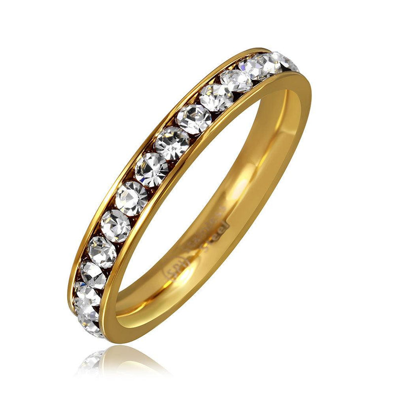 Stainless Steel Gold Color CZ Eternity Band - SSR15GP