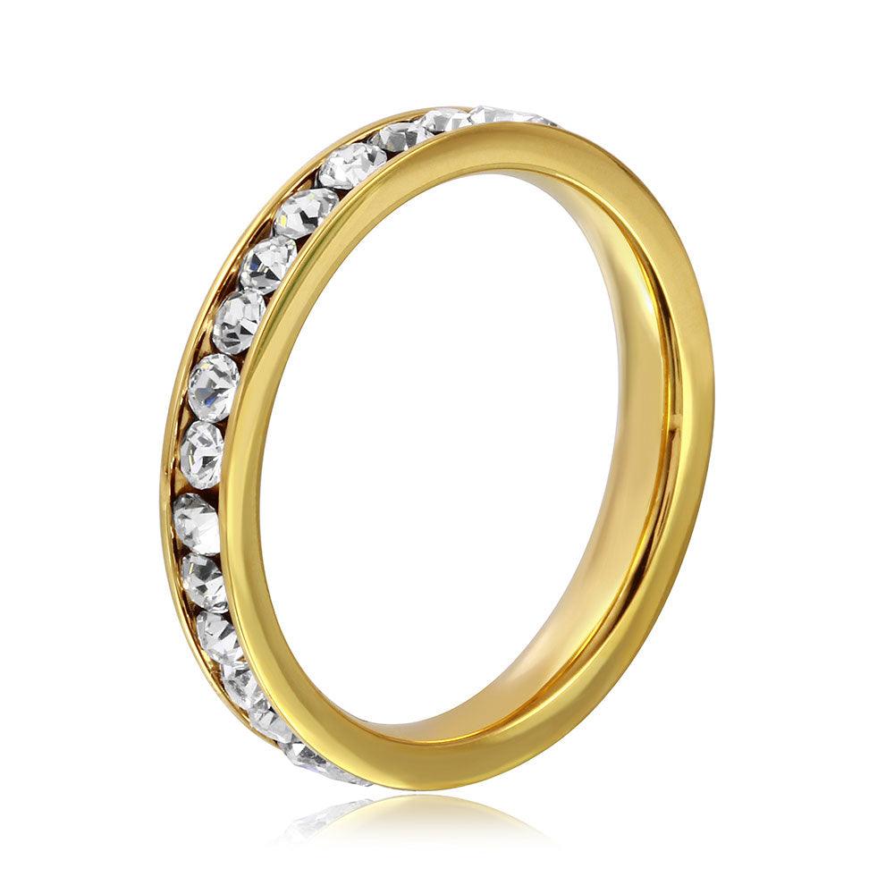 Stainless Steel Gold Color CZ Eternity Band Ring - SSR15GP