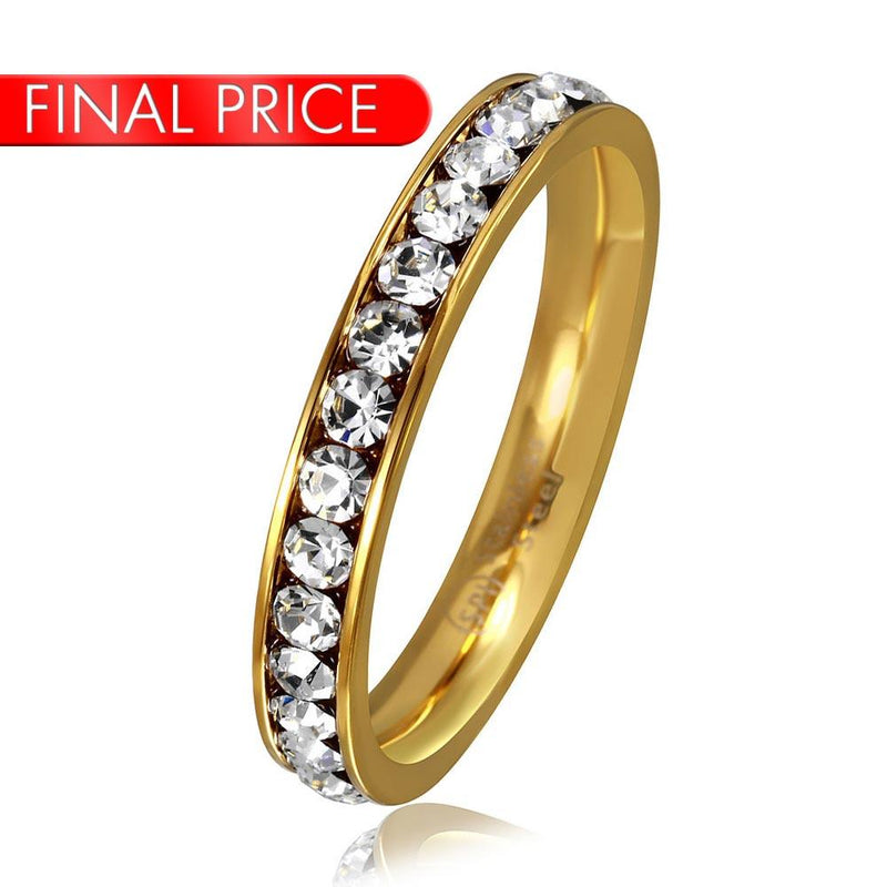 Stainless Steel Gold Color CZ Eternity Band - SSR15GP | Silver Palace Inc.