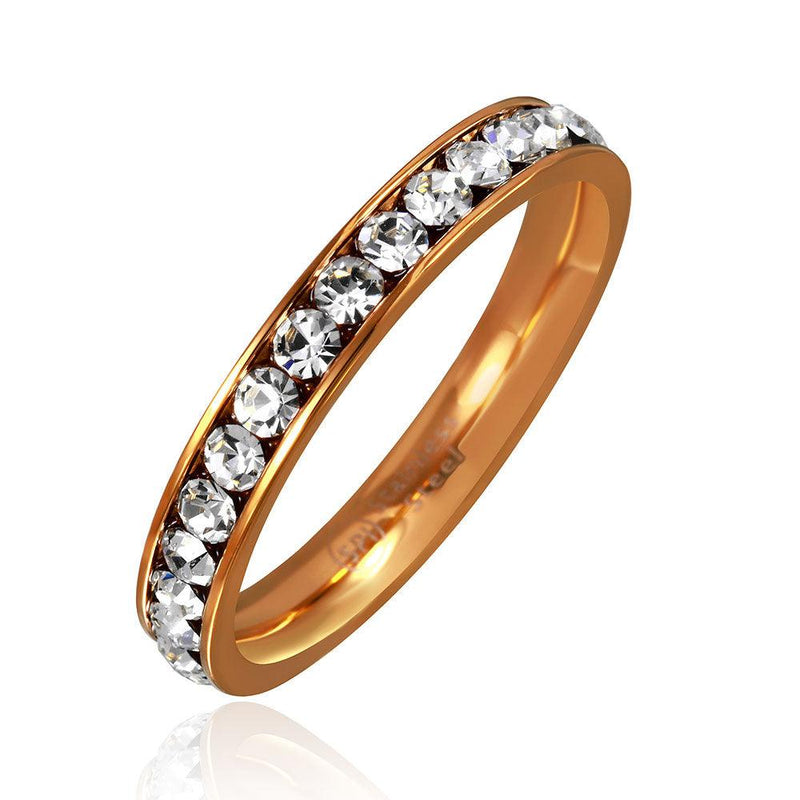 Stainless Steel Rose Gold Color CZ Eternity Band - SSR15RGP