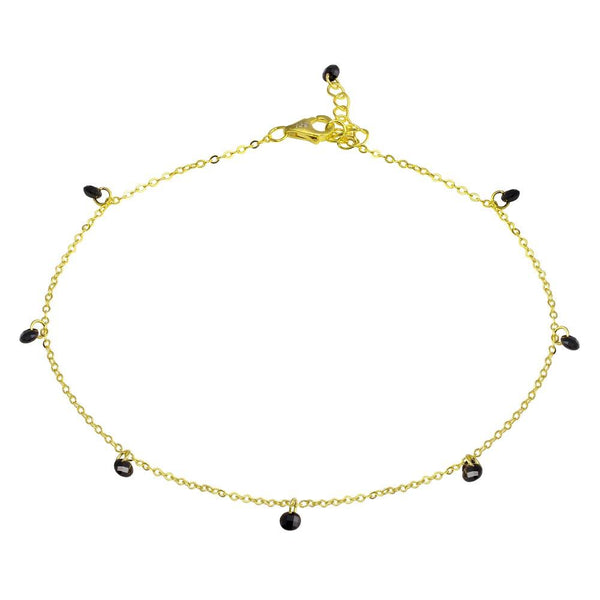 Silver 925 Gold Plated Dangling Black CZ Anklet - STA00572GP | Silver Palace Inc.
