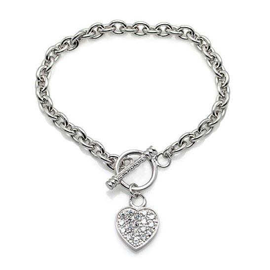Silver 925 Rhodium Plated Clear CZ Heart Bracelet - STB00026 | Silver Palace Inc.