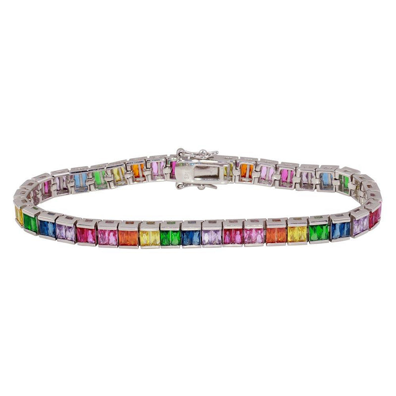 Silver 925 Rhodium Plated 6mm Multi-Colored Square CZ Tennis Bracelet - STB00064RB | Silver Palace Inc.
