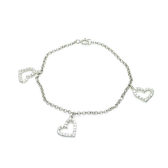 Silver 925 Rhodium Plated Open Multi Heart Clear CZ Bracelet - STB00156 | Silver Palace Inc.