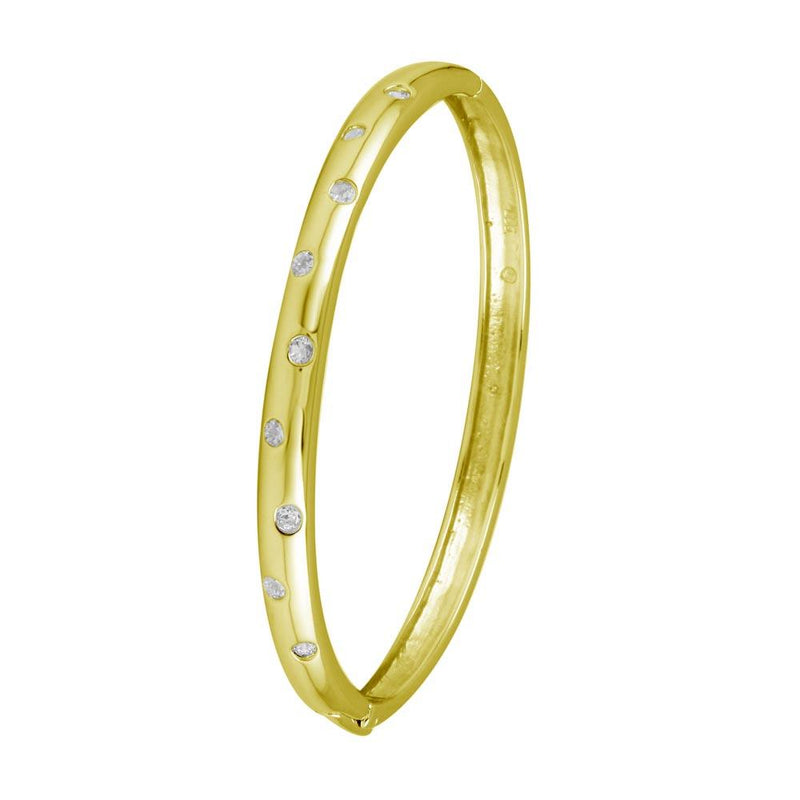 Silver 925 Gold Plated Clear CZ Dotted Bangle Bracelet - STB00340GP | Silver Palace Inc.
