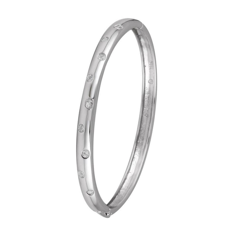 Silver 925 Rhodium Plated Clear CZ Bangle Bracelet - STB00340RH | Silver Palace Inc.