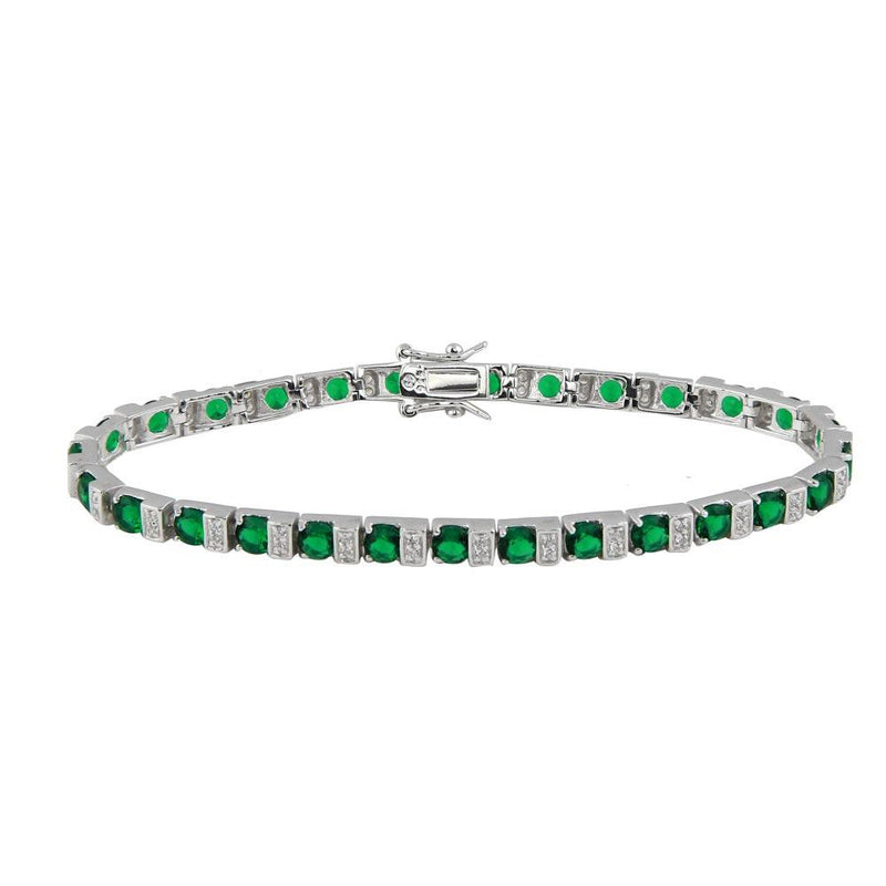 Silver 925 Rhodium Plated Green and Clear CZ Tennis Bracelet - STB00344GREEN | Silver Palace Inc.