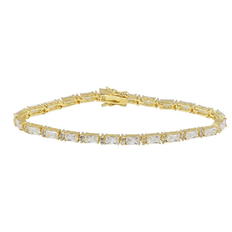 Silver 925 Gold Plated 4mm Clear Baguette CZ Tennis Bracelet - STB00359 | Silver Palace Inc.