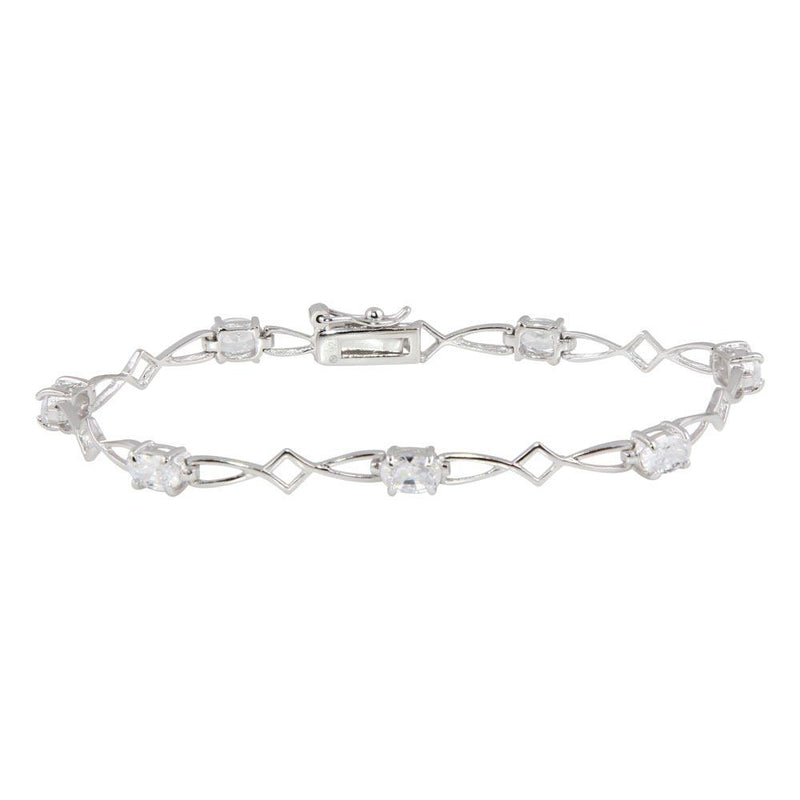 Silver 925 Rhodium Plated Clear CZ Open Link Bracelet - STB00425 | Silver Palace Inc.
