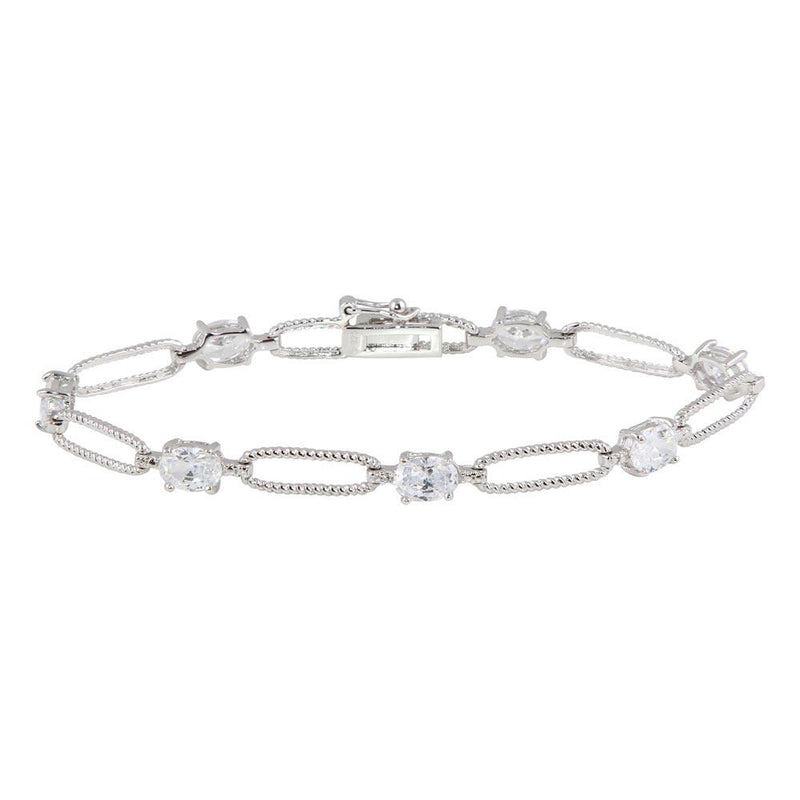 Silver 925 Rhodium Plated Clear CZ Large Link Bracelet - STB00429 | Silver Palace Inc.