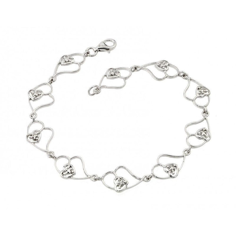 Silver 925 Rhodium Plated Open Multi Heart Clear CZ Tennis Bracelet - STB00483 | Silver Palace Inc.